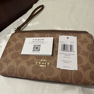 Coach Tan and Brown Signature Wristlet